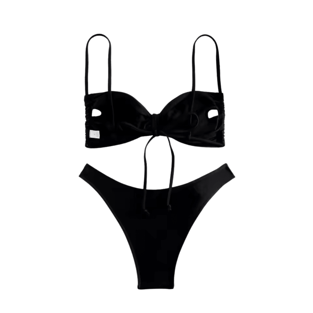 Rose Noir Bikini mit 3D Blüten - Fav Avenue