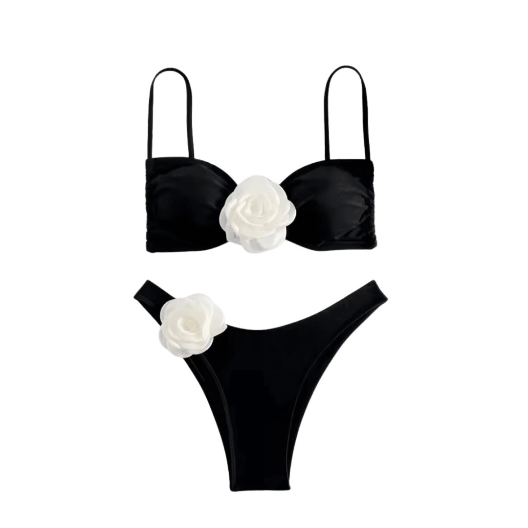 Rose Noir Bikini mit 3D Blüten - Fav Avenue
