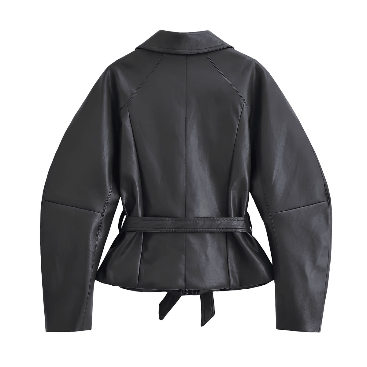 Schwarze Kunstlederjacke mit Gürtel - Fav Avenue