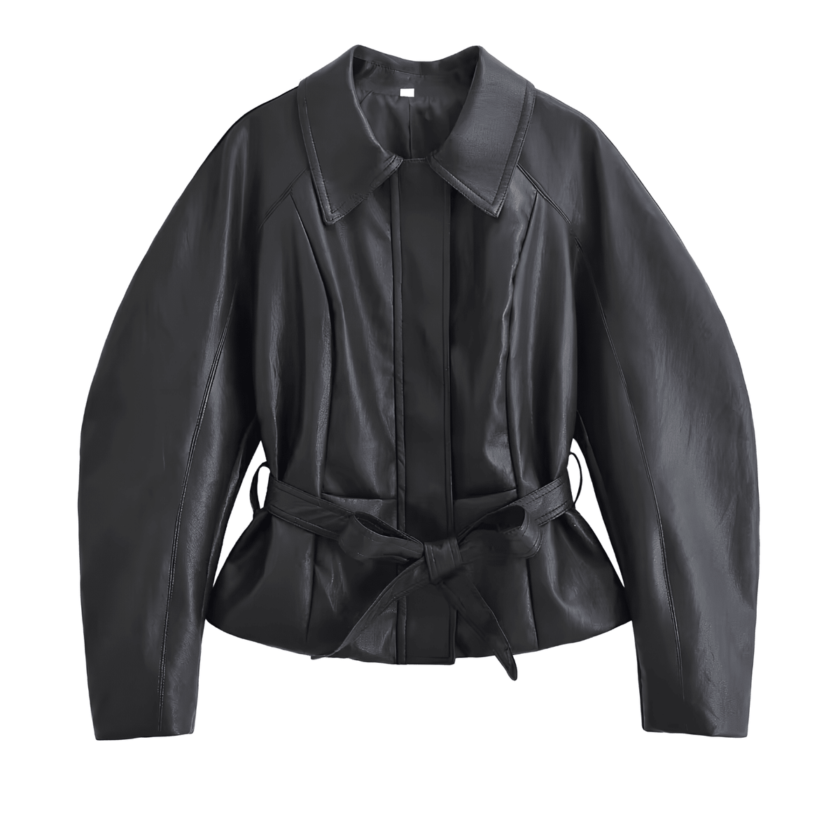 Schwarze Kunstlederjacke mit Gürtel - Fav Avenue