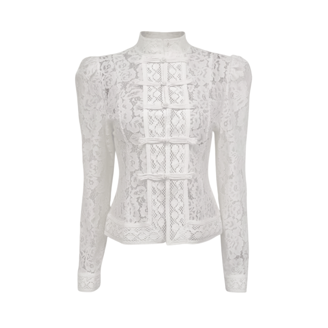 Vintage Bluse mit Stehkragen & Knopfdetail - Fav Avenue